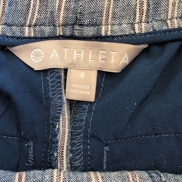 Athleta Womens 0 Pull On Shorts Blue Striped Linen Casual Preppy Vacation - Picture 5 of 6